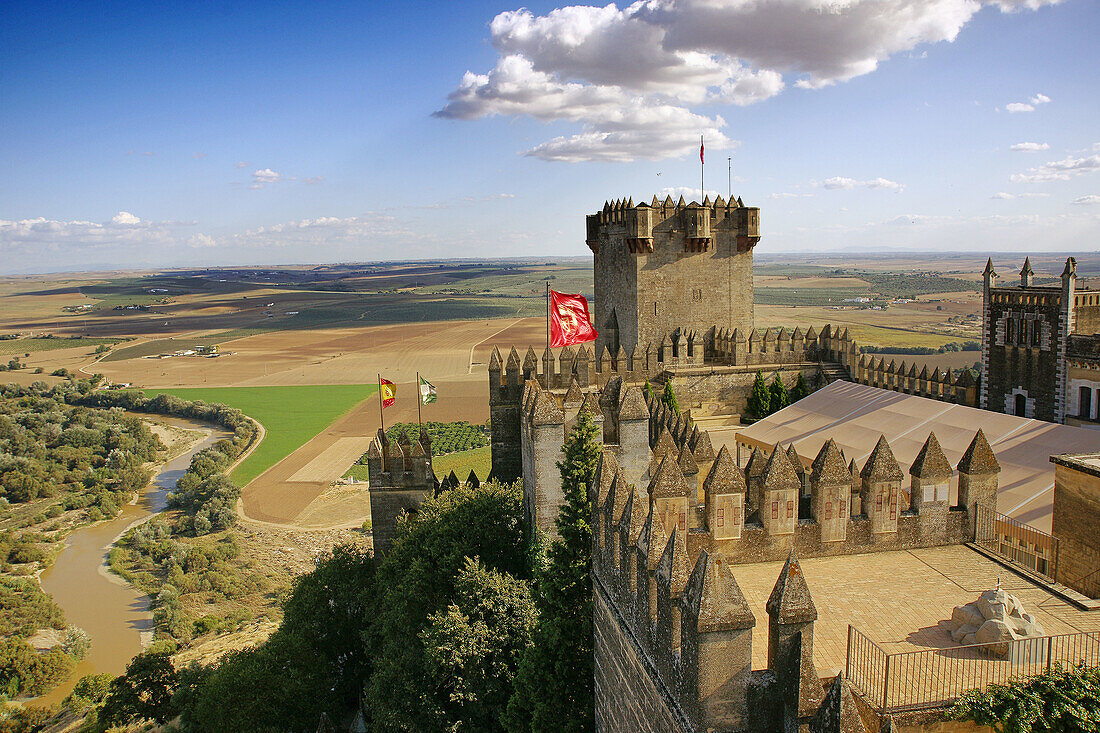 Medieval castle dominating the Guadalquivir river, Almodovar del Rio. Cordoba province, Andalusia, Spain