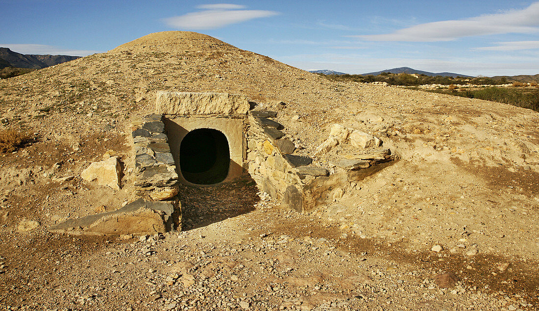 Tumulus, 4500 year old remains of Los Millares settlement. Almeria province, Andalusia, Spain
