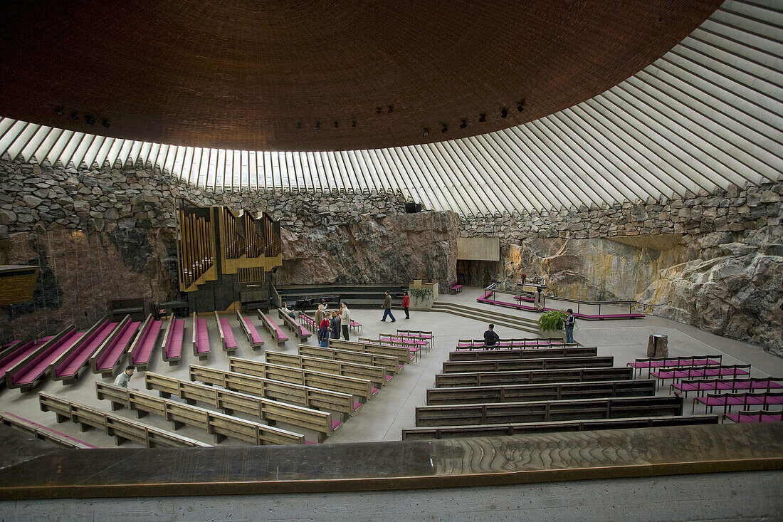Finland, Helsinki, interior of Temppeliaukio Underground church