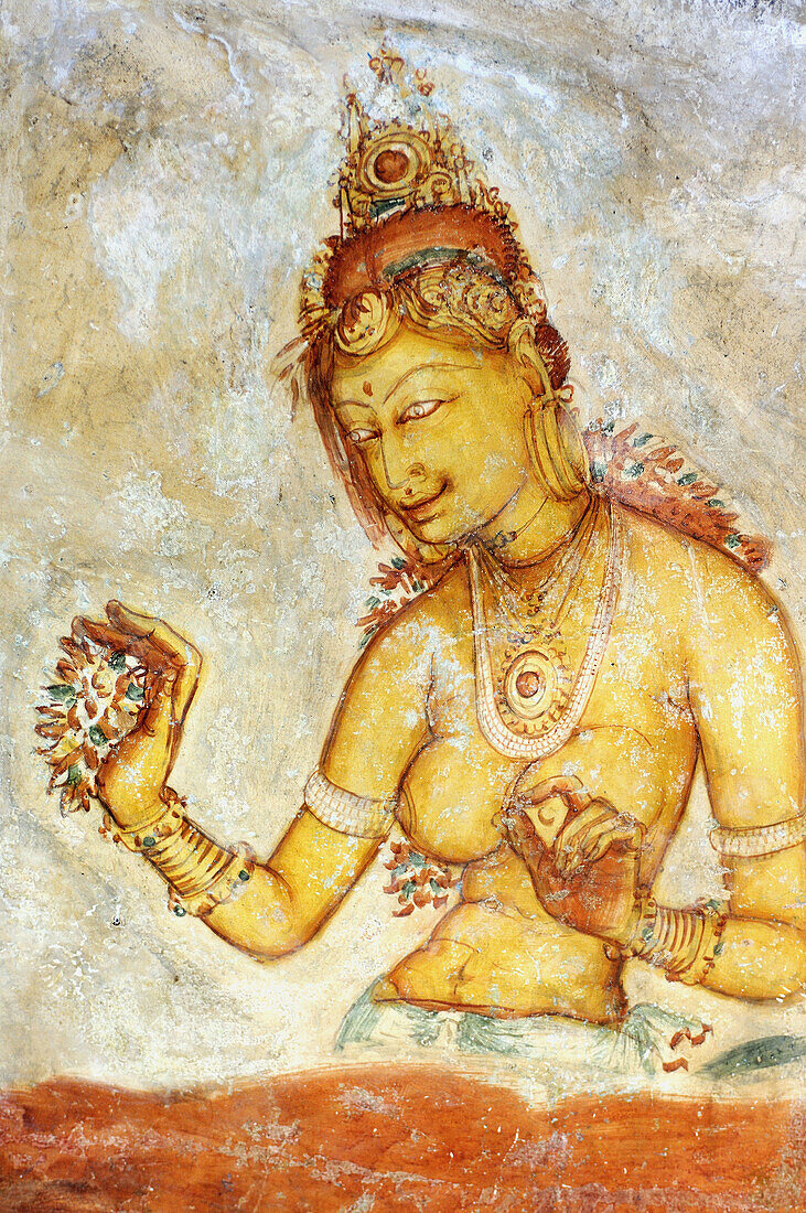 The young ladies of Sirigiya, frescoes in the Lions Rock, Sirigiya, Sri Lanka
