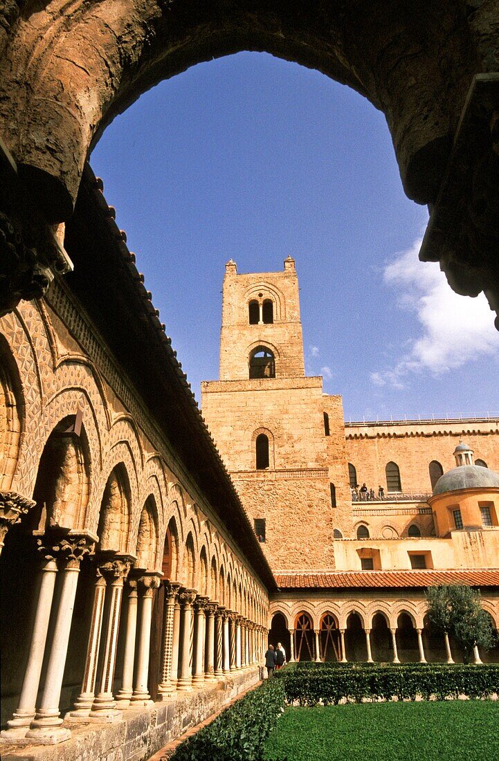 Monreale, Sicily, Italy  archways and columns in cloister and garden of Benedettino in famous cathedral