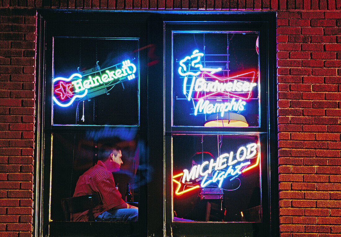 Neon signs on Beale Street, Memphis. Tennessee, USA