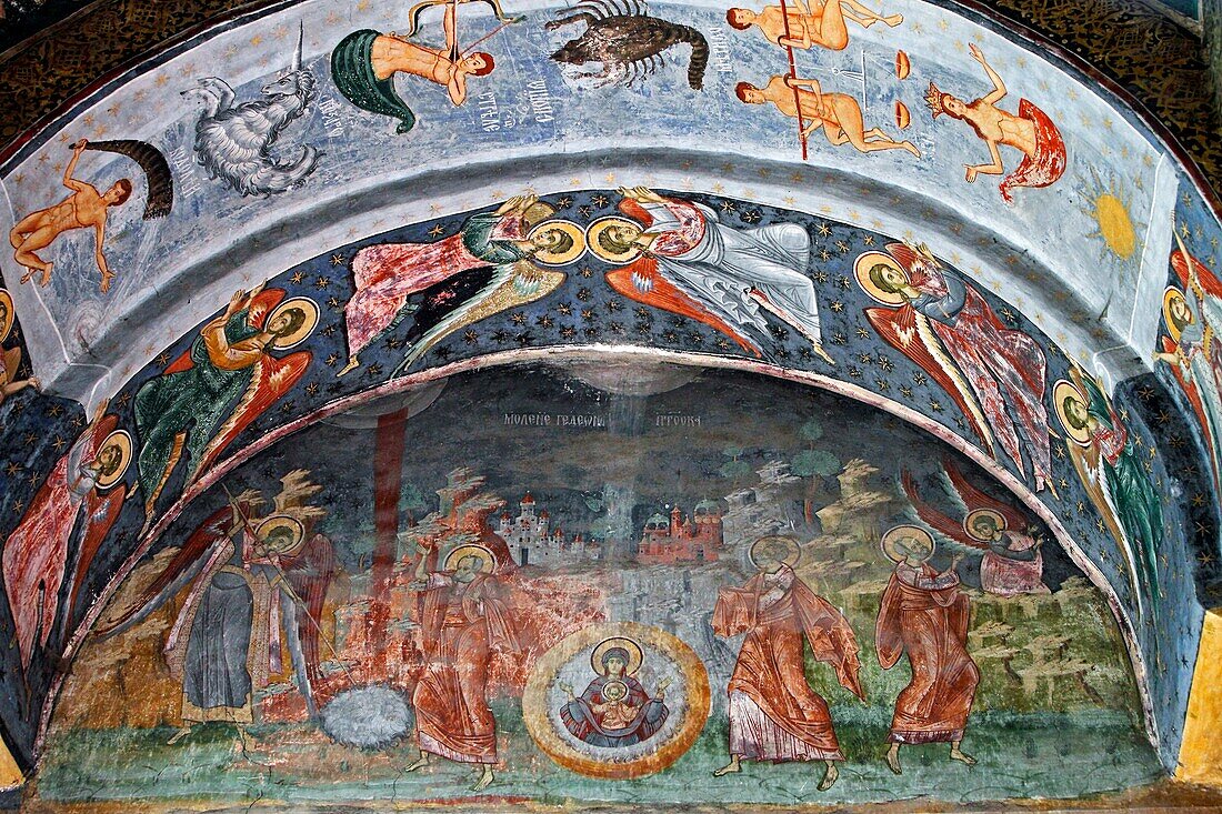 Romania,Moldavia Region,Southern Bucovina,Sucevita,Suchevitsa,Monastery,Frescos,wall paintings,biblical scenes