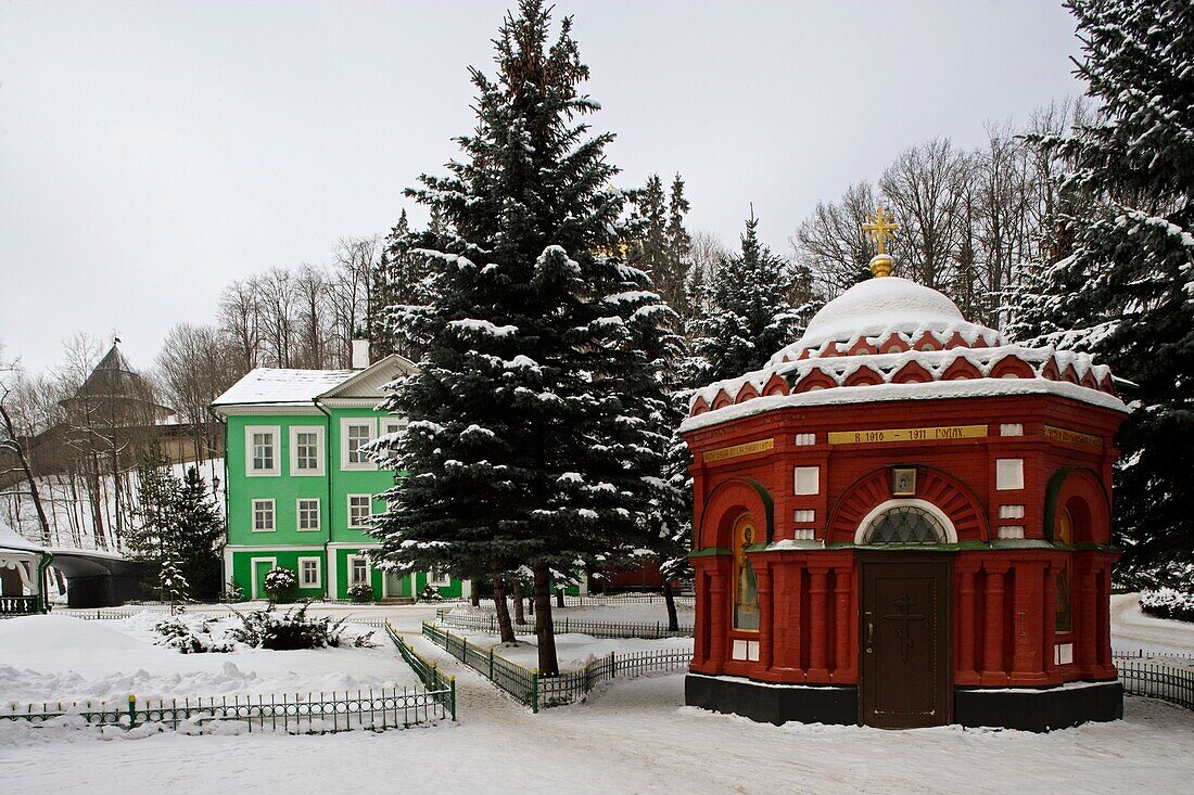 Russia,Pskov Region,Petchory,Saint Dormition Orthodox Monastery,founded in 1473,Holy fountain,church near Saint Dormition Orthodox Monastery