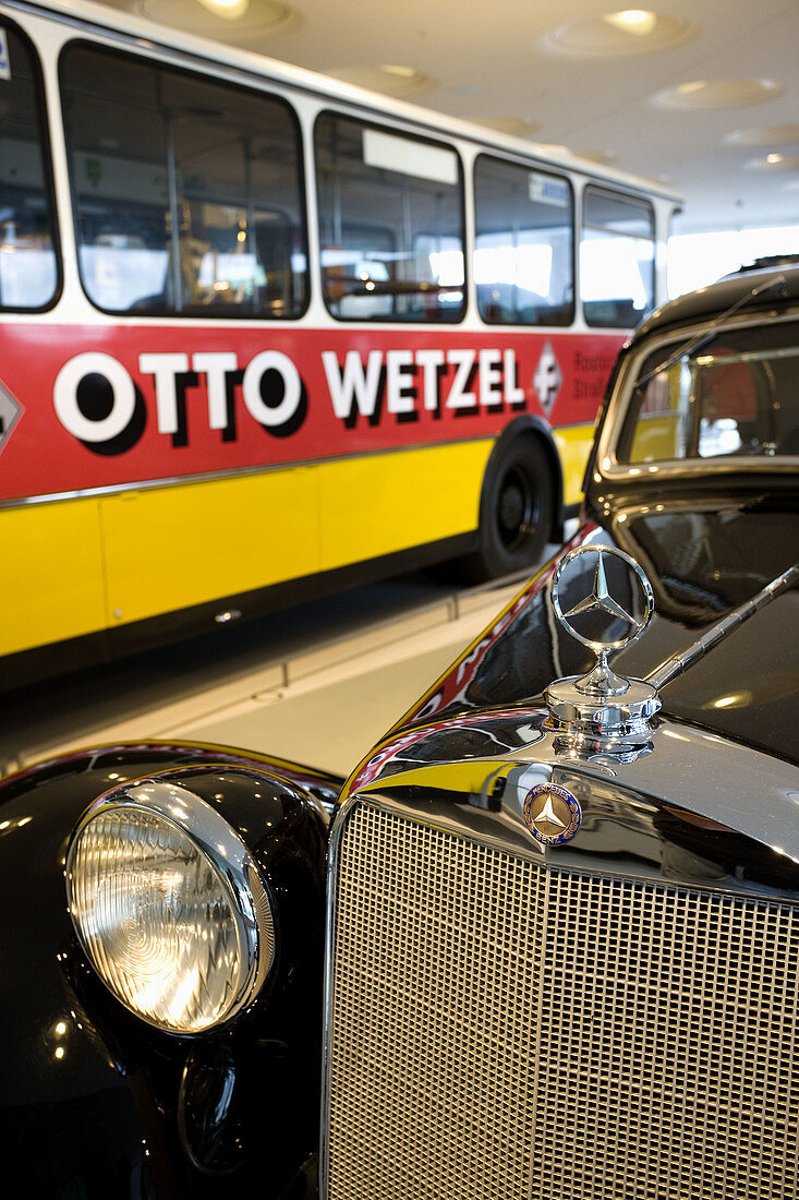 Detail of Mercedes star hood ornament, Mercedes Benz Museum, Stuttgart, Baden-Wurttemberg, Germany