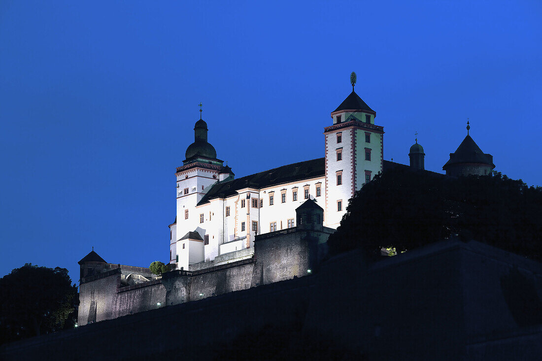 Festung Marienberg fortress in the evening, Wurzburg, Bavaria, Germany