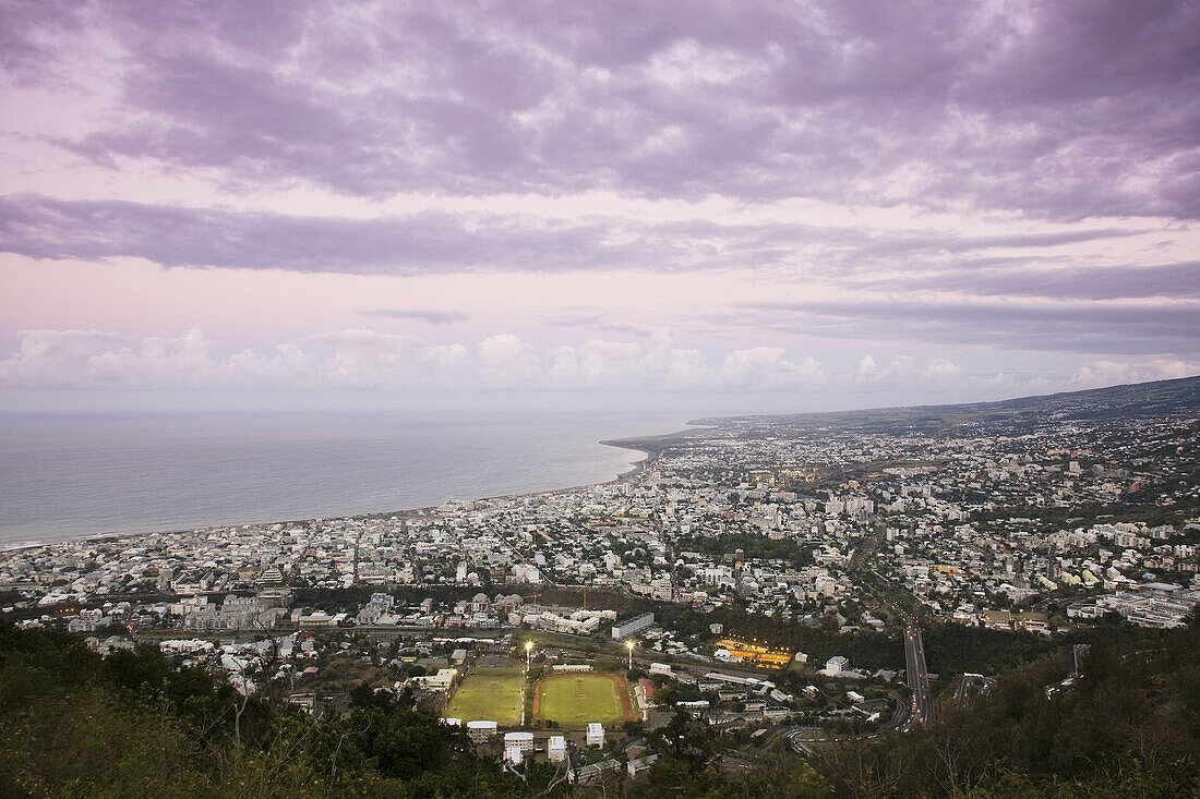 Dusk view from La Montaigne, Saint-Denis, Reunion island, France