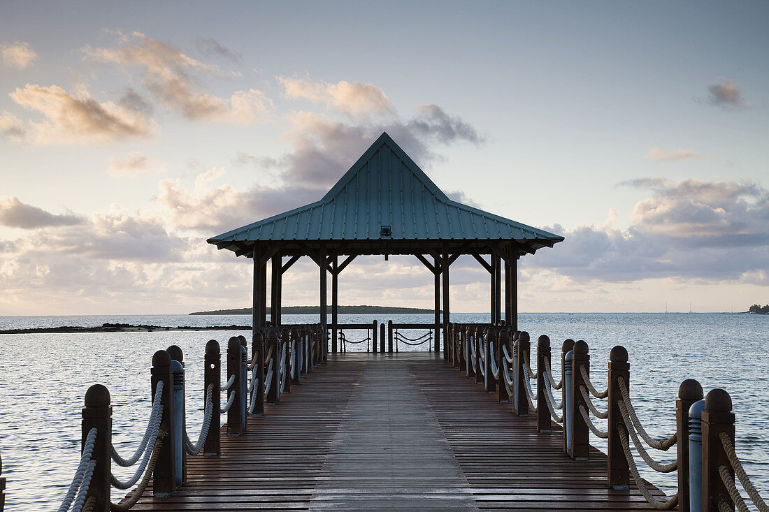 Waterfront pier at dawn, Mahebourg, Southern Mauritius, Mauritius