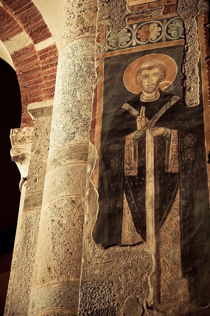 Italy, Lombardy, Milan, Basilica di Sant Ambrogio church, 4th century, interior frescoes depicting St  Ambrose