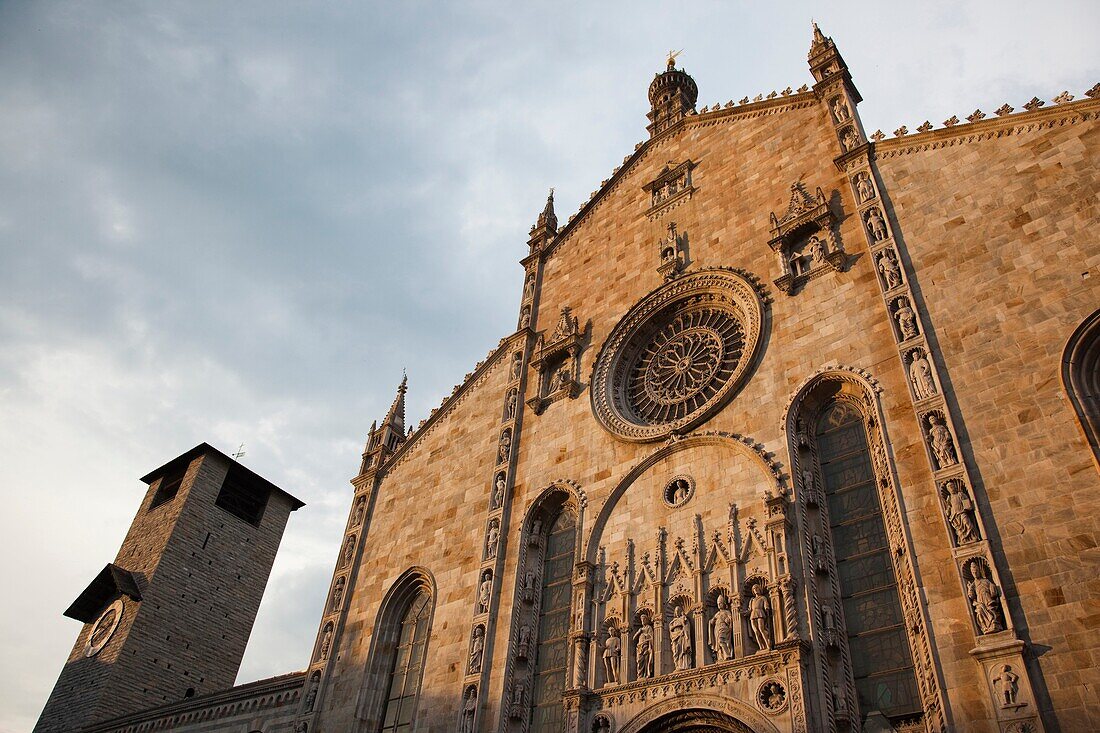 Italy, Lombardy, Lakes Region, Lake Como, Como, Duomo cathedral, 14-18th centuries, sunset