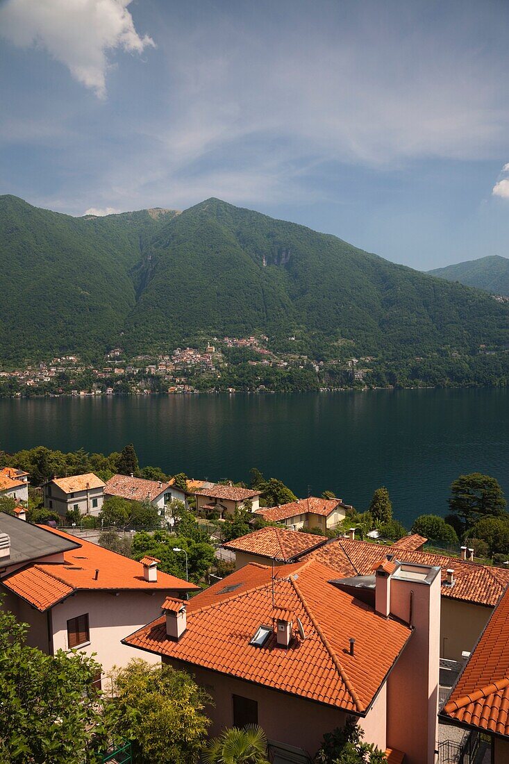 Italy, Lombardy, Lakes Region, Lake Como, Laglio, aerial town view