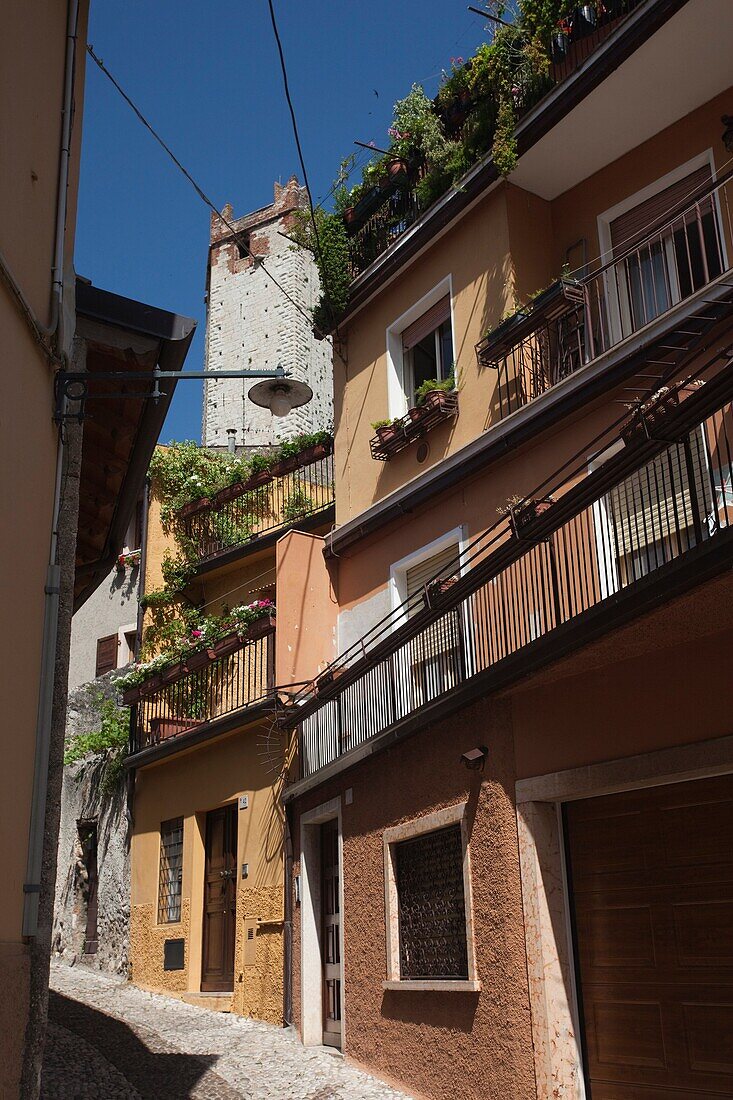 Italy, Veneto, Lake District, Lake Garda, Malcesine, old town street