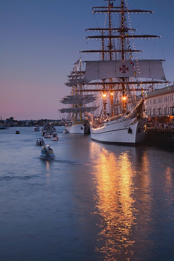 USA,Massachusetts, Boston, Sail Boston Tall Ships Festival, tall ships at World Trade Center, evening