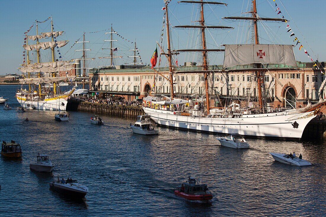 USA,Massachusetts, Boston, Sail Boston Tall Ships Festival, Romanian tall ship, Mircea and Portuguese tall ship, Sagres II