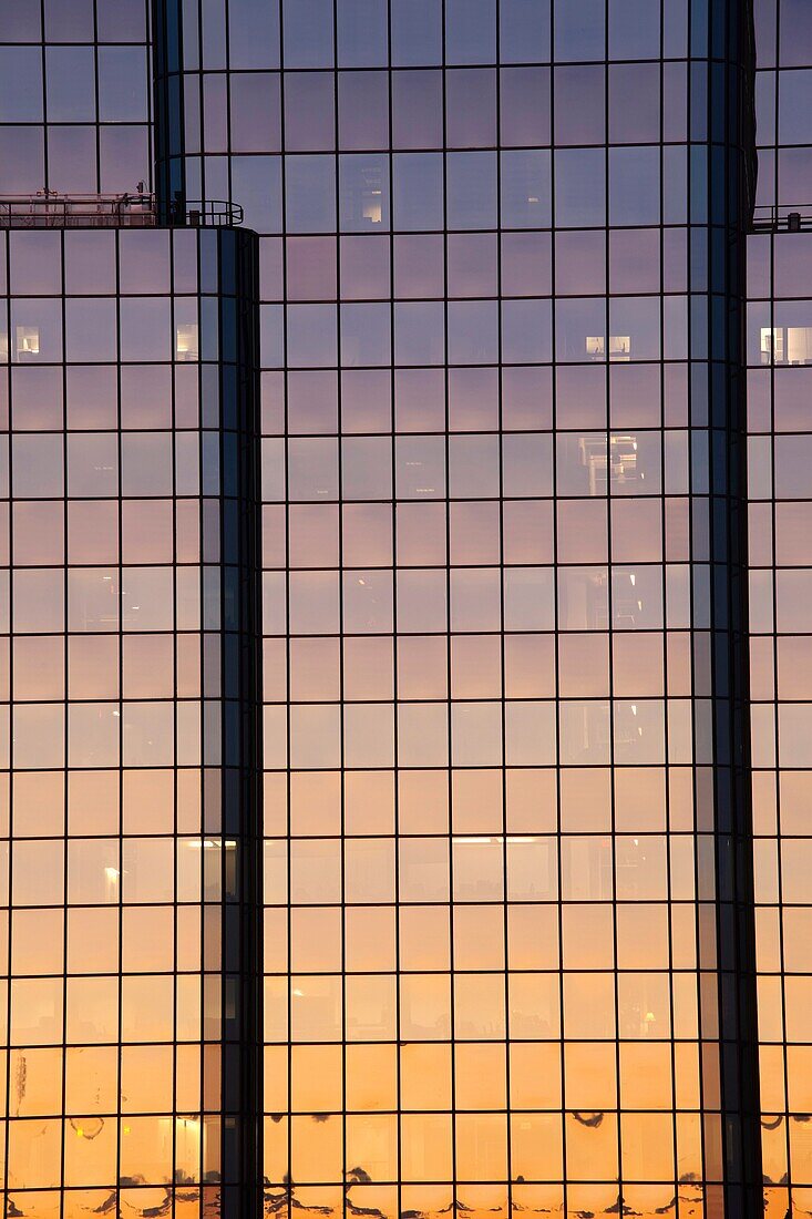 USA, Massachusetts, Boston, Financial District, reflection in glass of Exchange Place