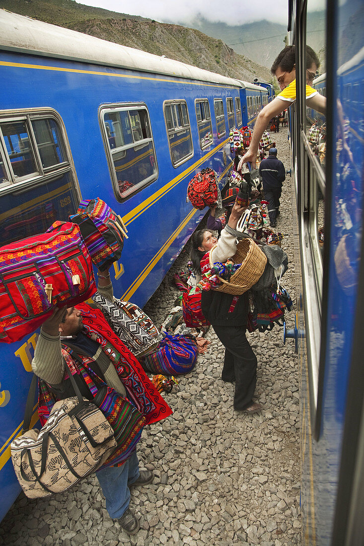 Vendors at train station, train from Cuzco to Aguascalientes, Peru