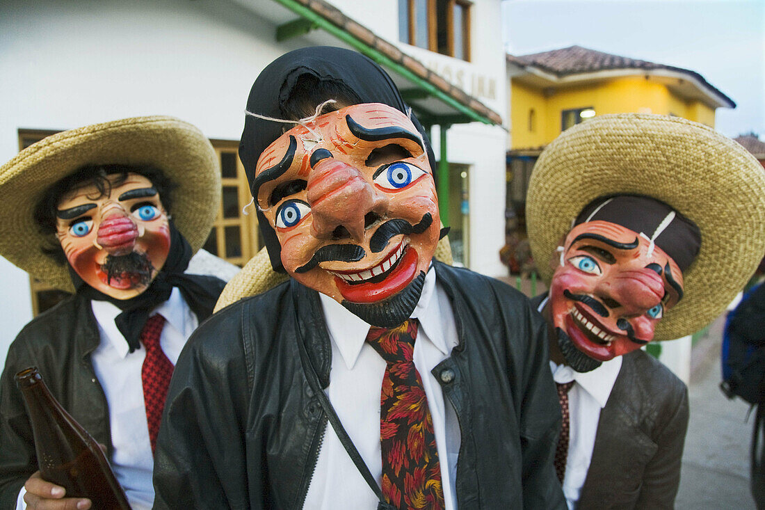 Men with traditional folk masks, Cusco, Peru