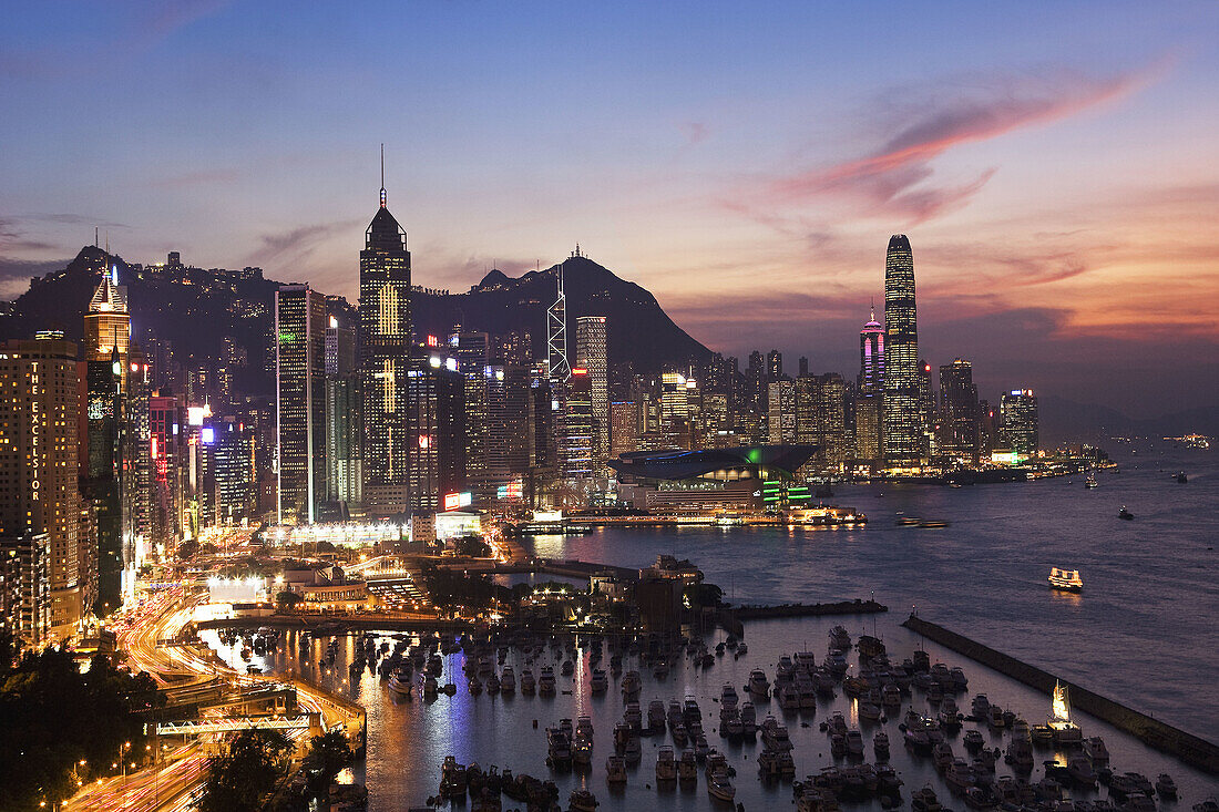 Sunset at Hong Kong Island from Causeway, Hong Kong, China  November 2008)