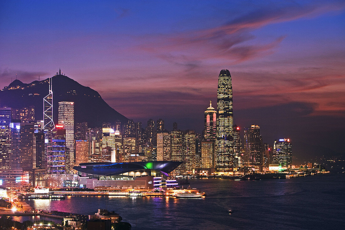 Sunset at Hong Kong Island from Causeway, Hong Kong, China  November 2008)