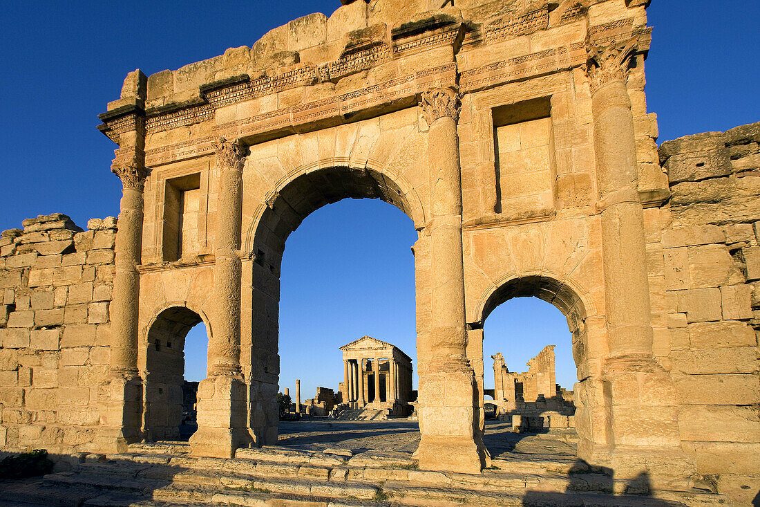 Gate of Antoninus main entrance to the Forum and Temple of Jupiter, Roman ruins of Sbeitla  Sufetula), Tunisia  December 2008)