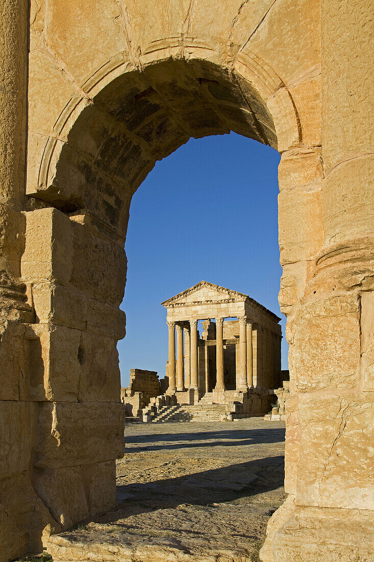 Gate of Antoninus main entrance to the Forum and Temple of Jupiter, Roman ruins of Sbeitla  Sufetula), Tunisia  December 2008)