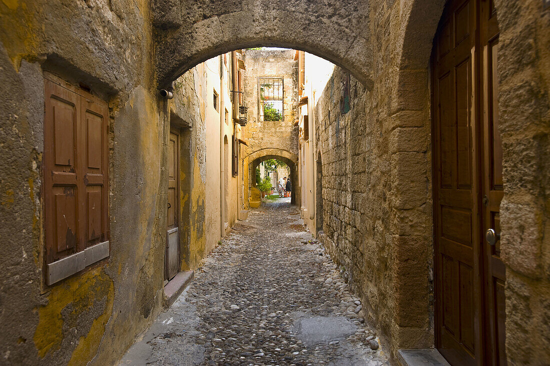 Small lane in the town, Rhodes. Dodecanese islands, Greece