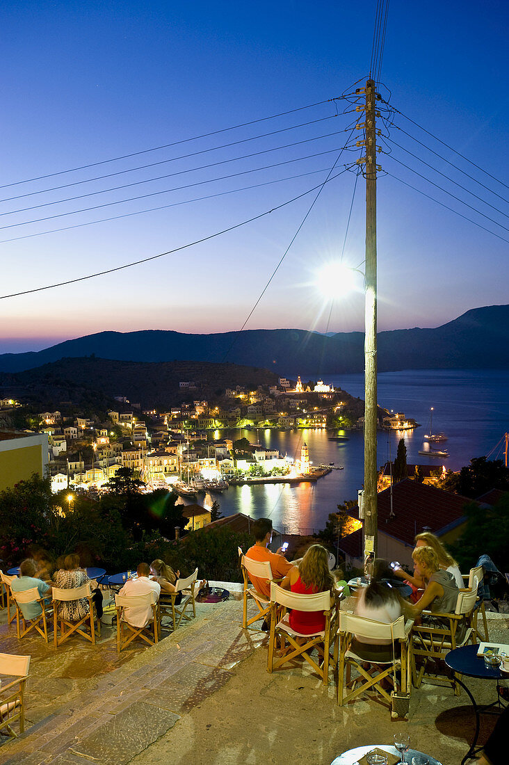 Nice bar along Kali strata, the stairway to Chorio, Simi. Dodecanese islands, Greece
