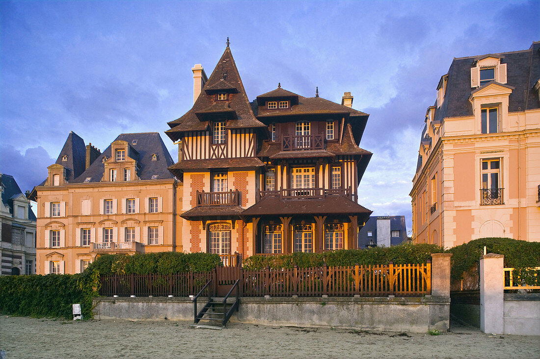 Villas along Les Planches Promenade Savignac, Trouville-sur-Mer. Calvados, Basse-Normandie, France