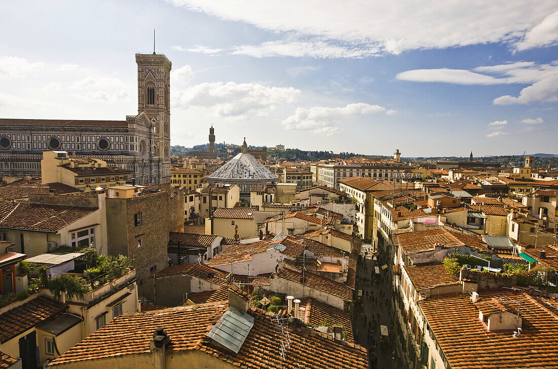 Town and Santa Maria del Fiore cathedral as seen from Ximenian Observatory, Florence. Tuscany, Italy