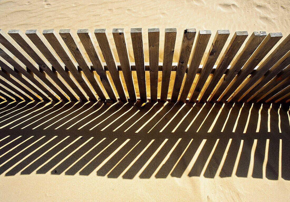 beach, beaches, Detail shade shadow design pattern sand ecology ecologic symetry natural, Ecological, Ecology, exterior, Fence, outdoor, outdoors, outside, Protection, Wood, Wooden, A75-970239, agefotostock 