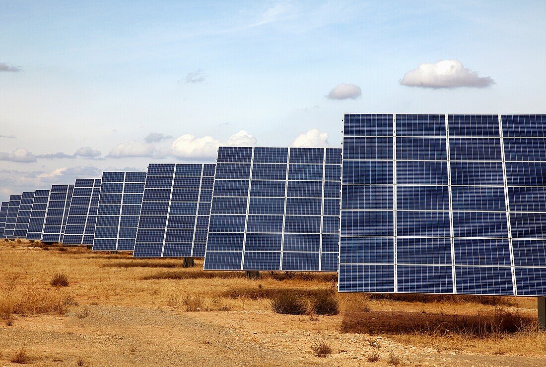 Solar panels, photovoltaics, solar power plant, Tudela, Navarre, Spain