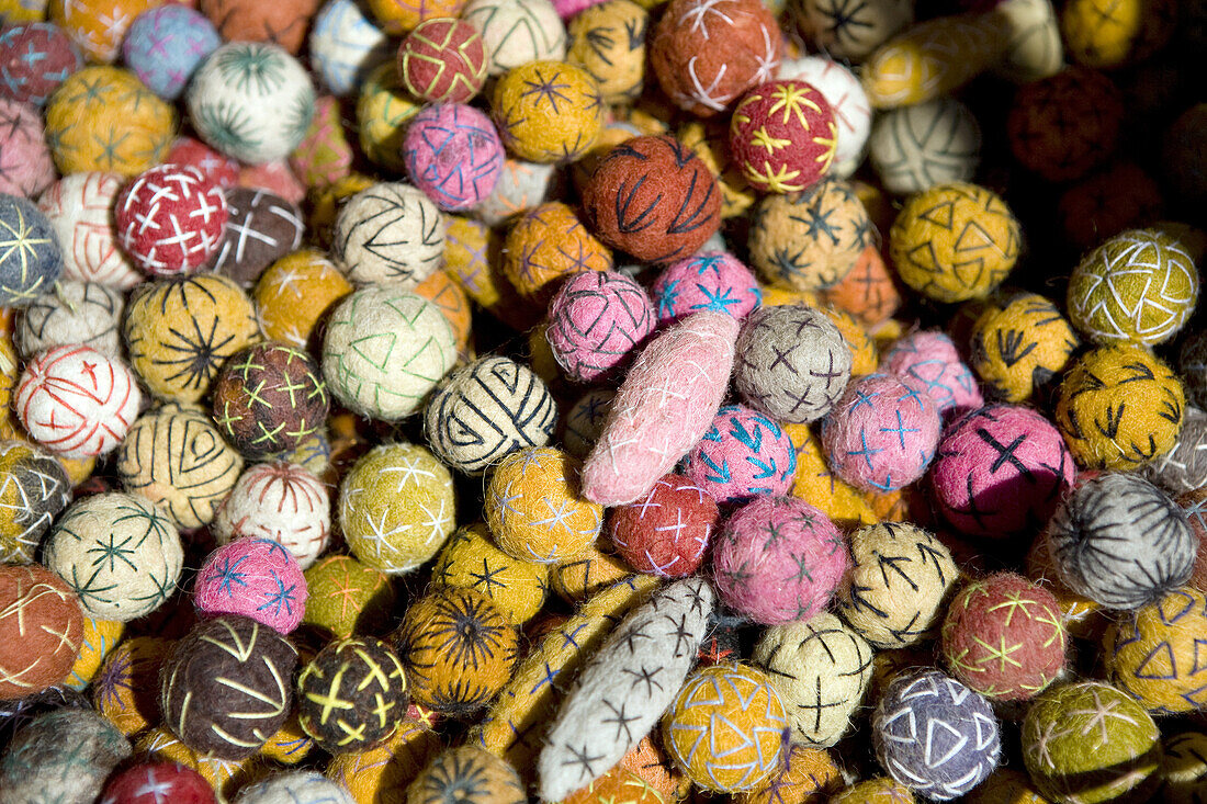 Felt balls on the market in Marrakech, Marrakech Province, Morocco