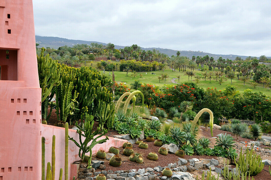 Golfplatz Abama unter Wolkenhimmel, Westküste, Teneriffa, Kanarische Inseln, Spanien, Europa