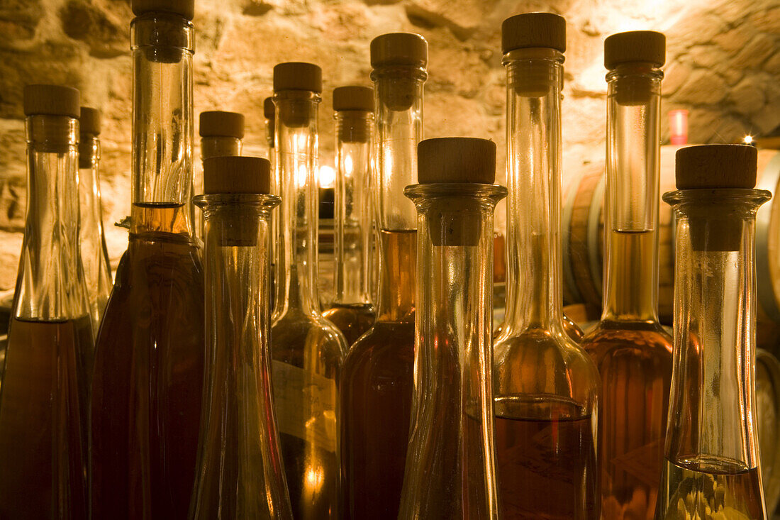 Apple Sherry Bottles in Rhöner Schau-Kelterei, Gasthof Zur Krone, Das Rhönschaf Hotel, Ehrenberg, Seiferts, Rhoen, Hesse, Germany