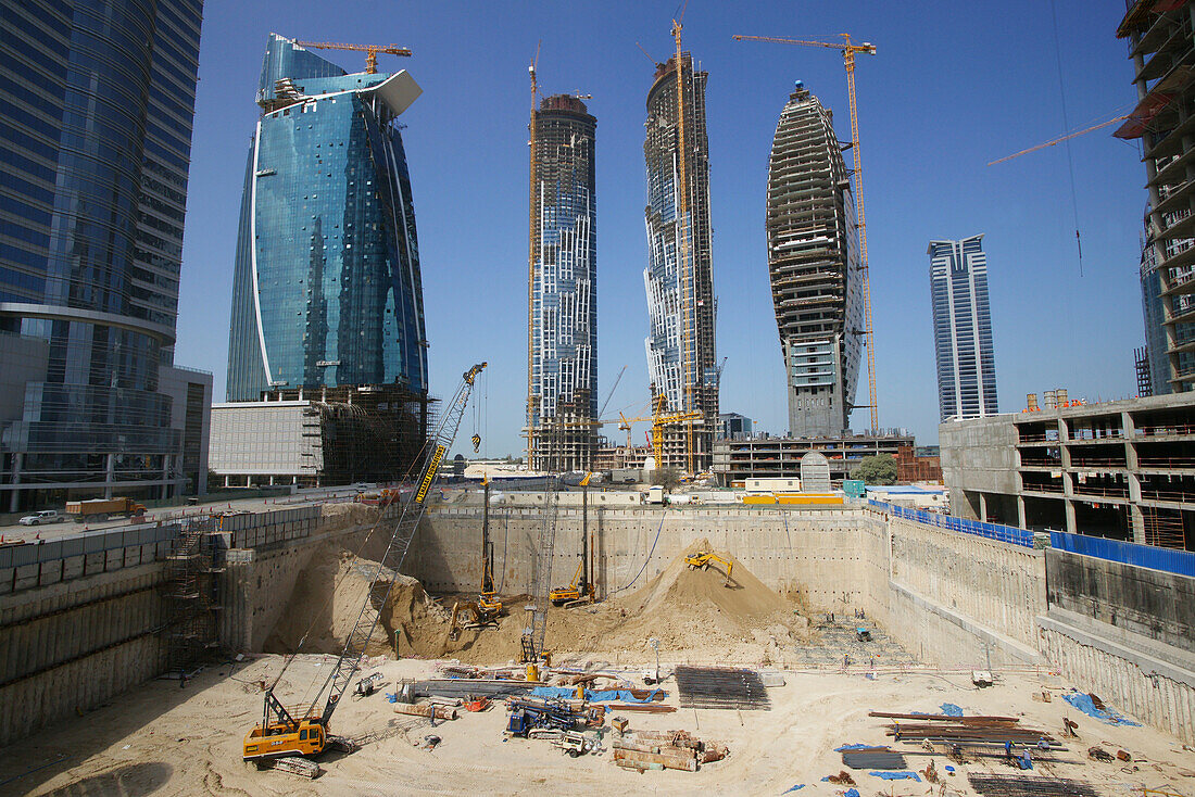 High rise buildings and construction site in Dubai, UAE, United Arab Emirates, Middle East, Asia