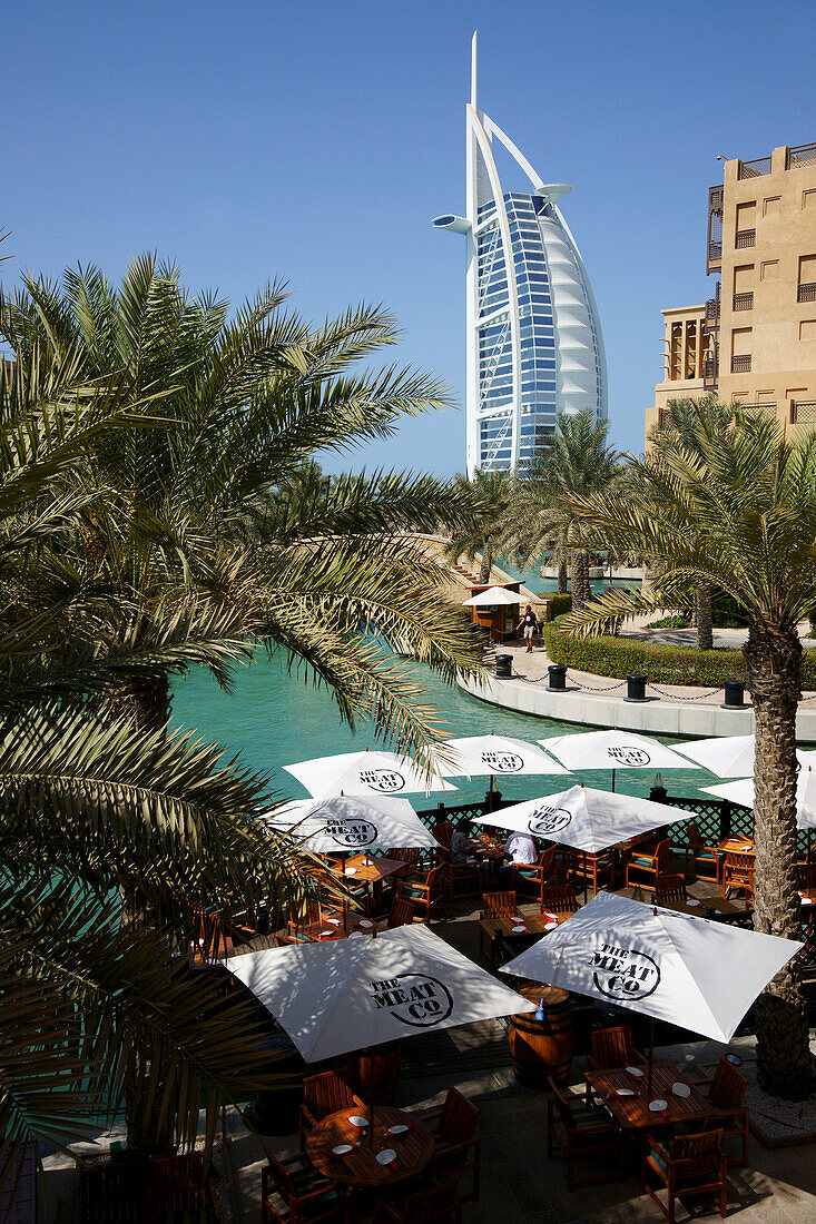 Burj al Arab and Restaurant, Madinat Jumeirah, Dubai, UAE, United Arab Emirates, Middle East, Asia