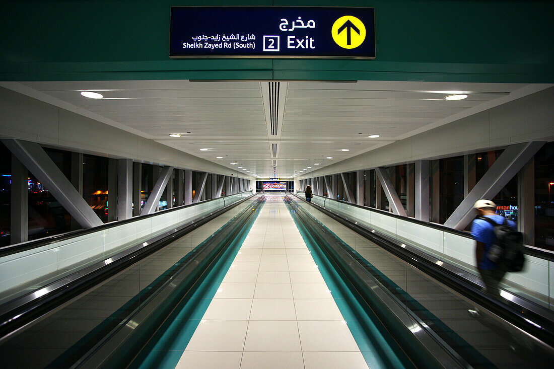 Escalator at the subway station Financial Centre, Sheikh Zayed Road, Dubai, UAE, United Arab Emirates, Middle East, Asia