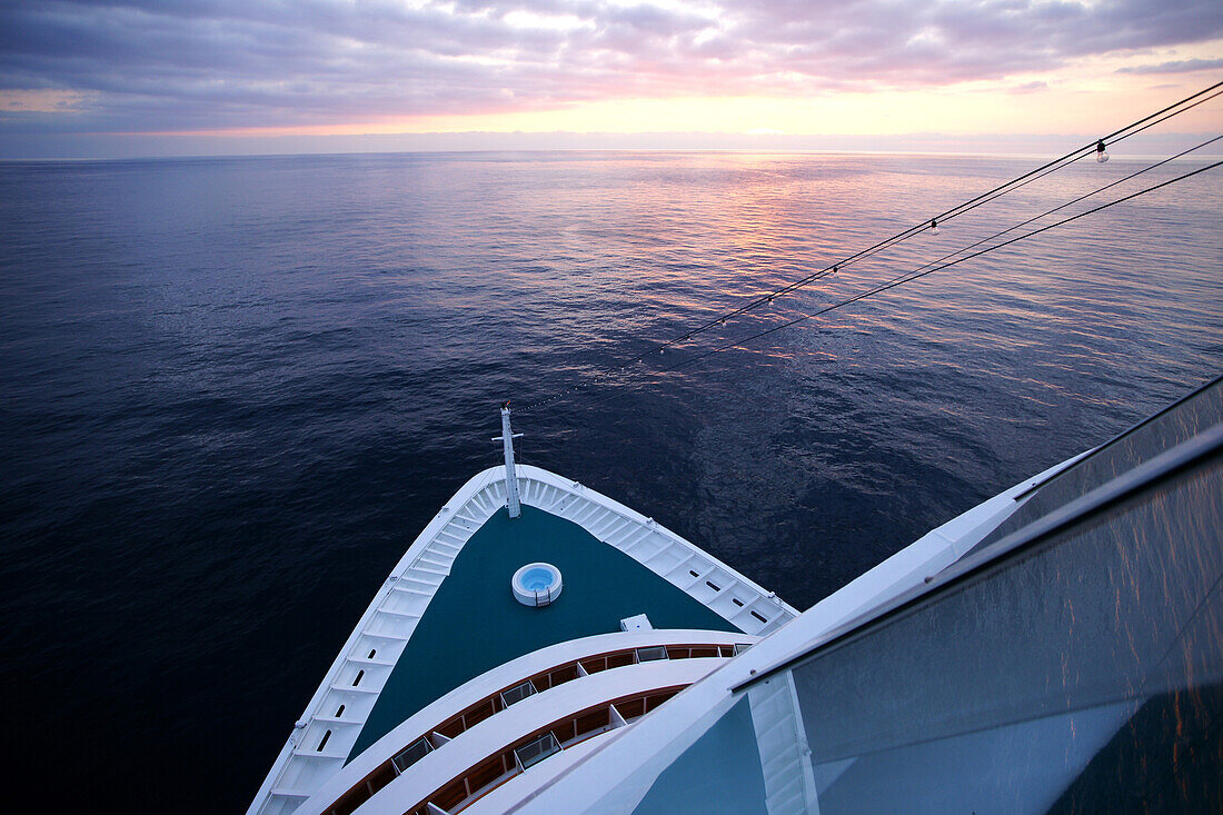 Cruise ship AIDA Bella at sunset, Mediterranean Sea
