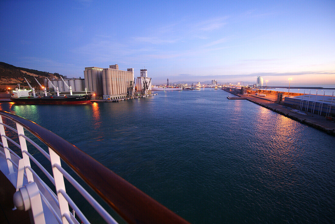 AIDA Bella cruiser arriving at the port of Barcelona, Spain, Europe