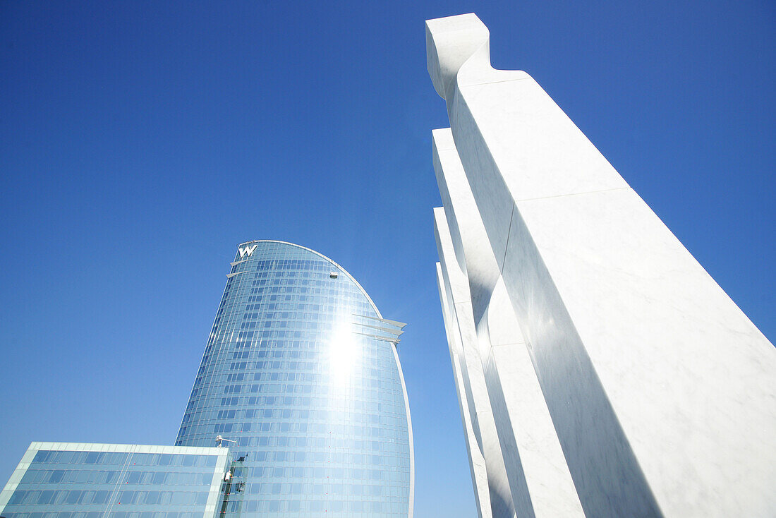 W Hotel, 5 Star Hotel under blue sky, Barcelona, Spain, Europe