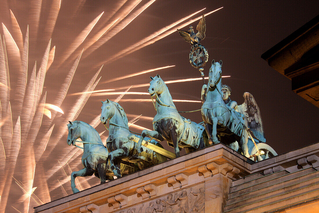 Quadriga, New Years Eve at Brandenburg Gate, Berlin, Germany, Europe