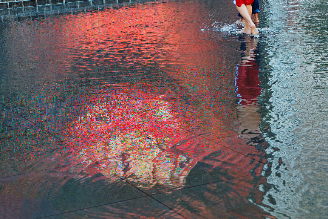 Reflection in water, The Crowne Fountain by Jaume Plensa, Millenium Park, Chicago, Illinois, USA