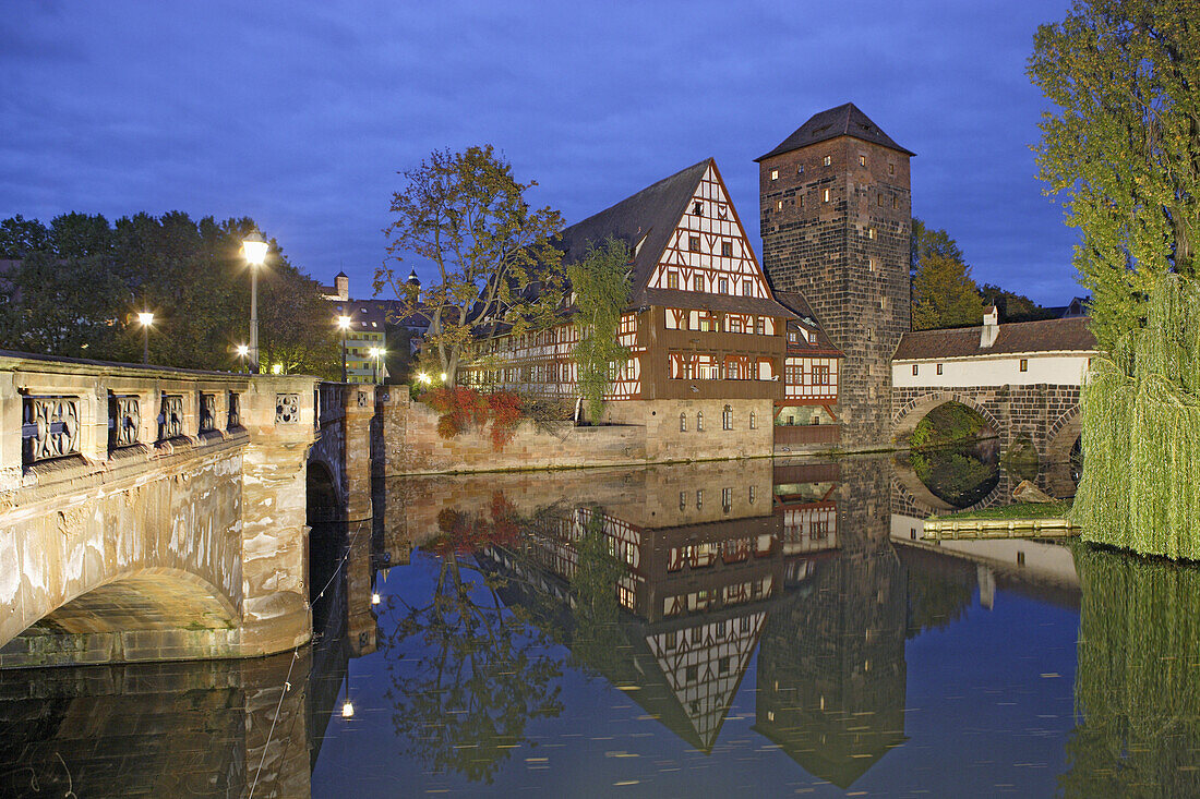 Wine store beside river Pegnitz, Nuremberg, Bavaria, Germany