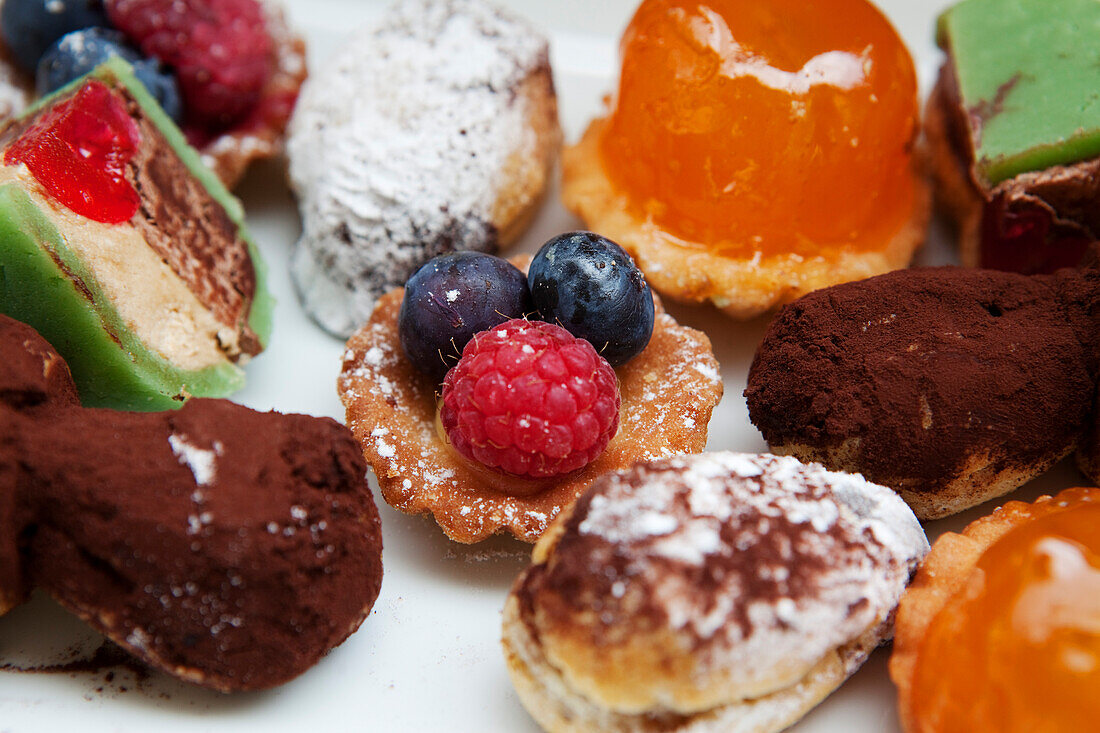 Close up of pralines, Cafe Gerla, Turin, Piedmont, Italy