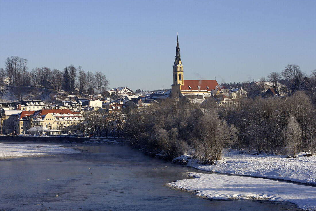 Old town and the river Isar, Bad Toelz, Upper Bavaria, Bavaria, Germany