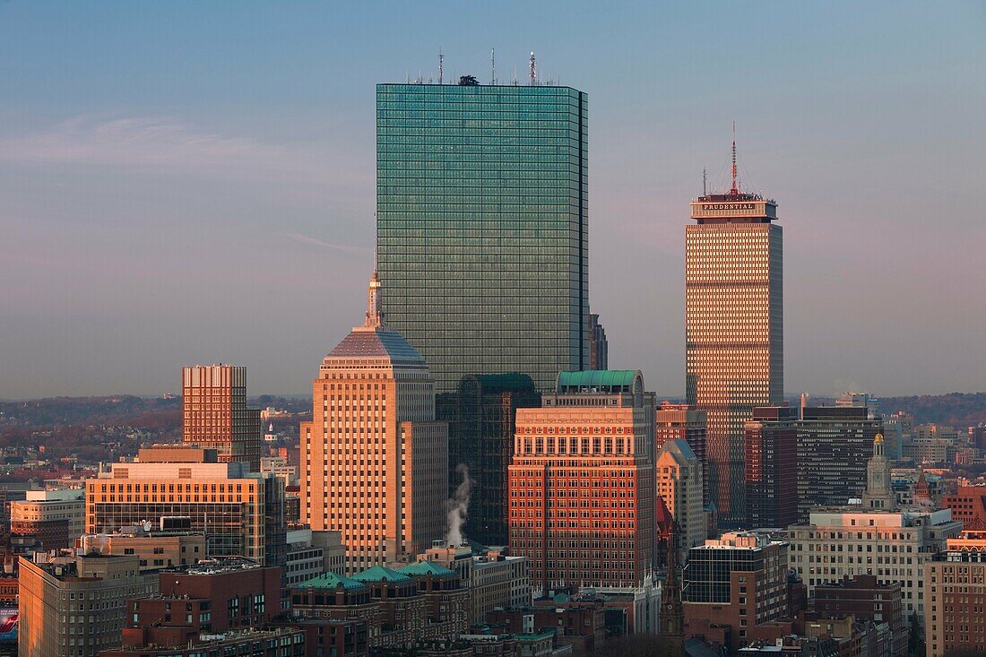 USA, Massachusetts, Boston, Back Bay, John Hancock Building and Prudential Building, dawn