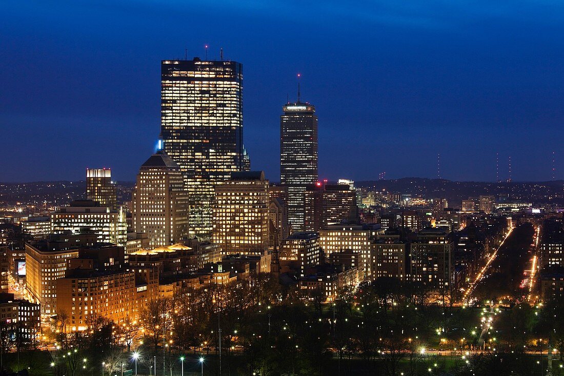 USA, Massachusetts, Boston, Back Bay, John Hancock Building and Prudential Building, evening