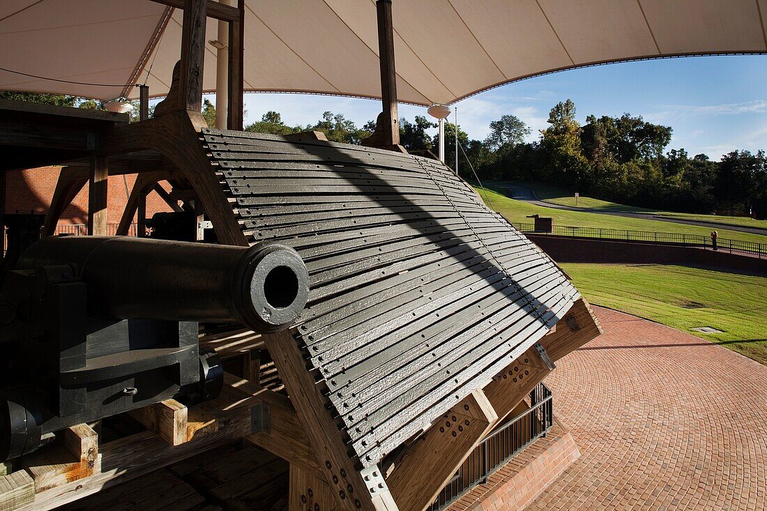 USA, Mississippi, Vicksburg, Vicksburg National Military Park, US Civil War-era battlefield, USS Cairo Museum, partially restored iron clad battleship display