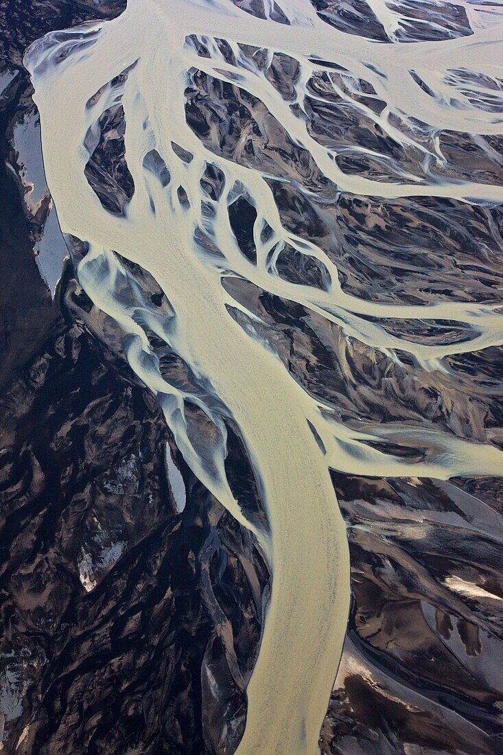 Diseños fluviales  Deshielo glaciar  Río Markurfljól  Sur de Islandia