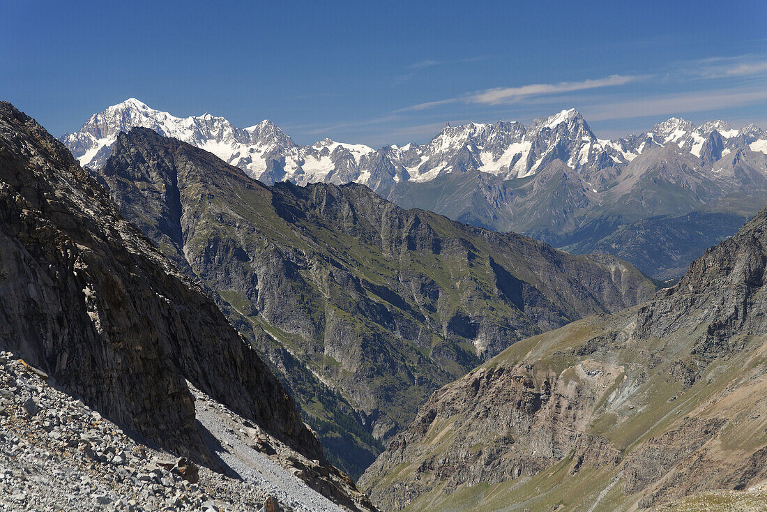Blick auf Mont Blanc Massif, Aostatal, Italien